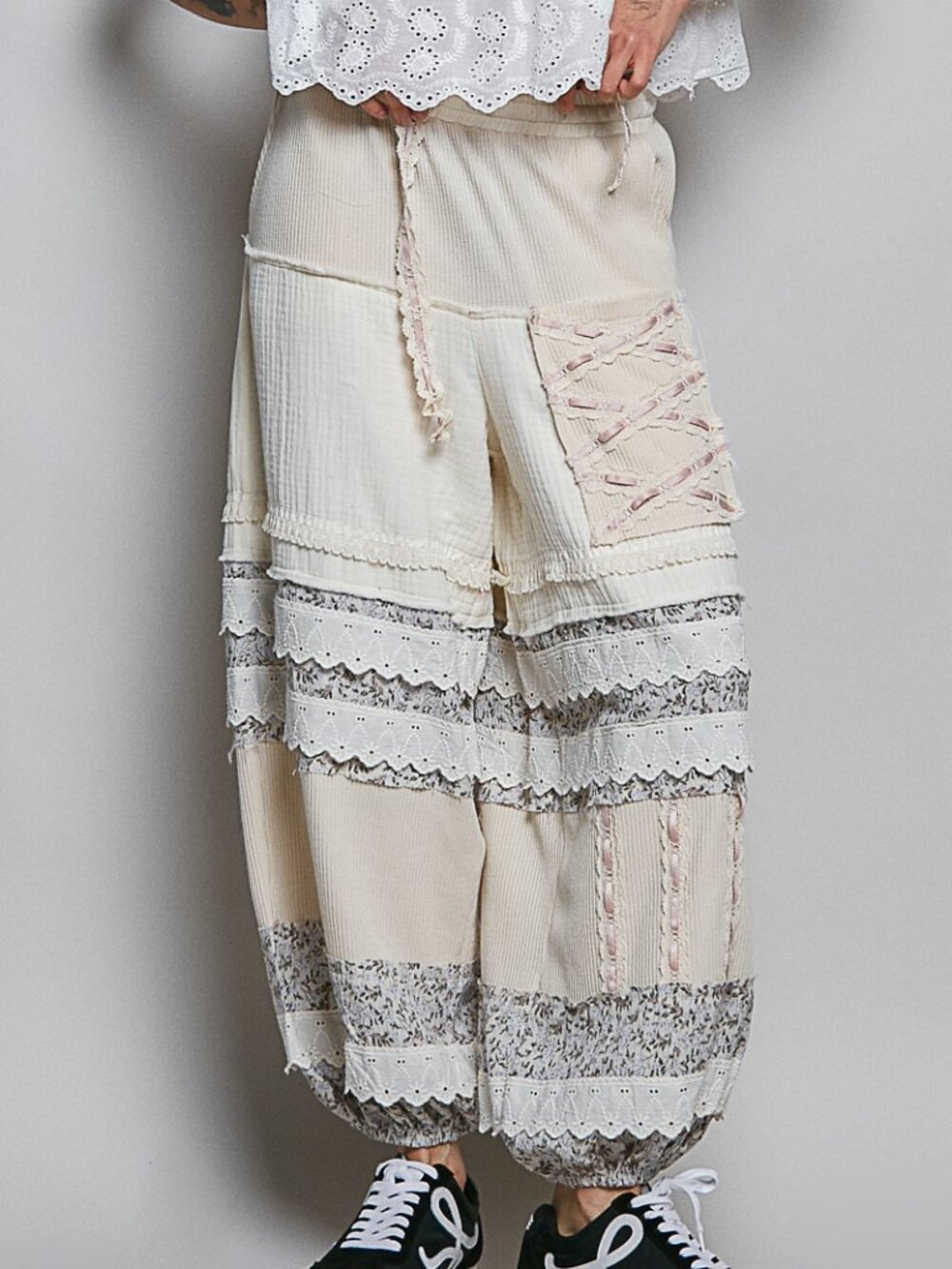 POL HIGH RISE DOUBLE GAUZE FEMININE CREAM JOGGERS